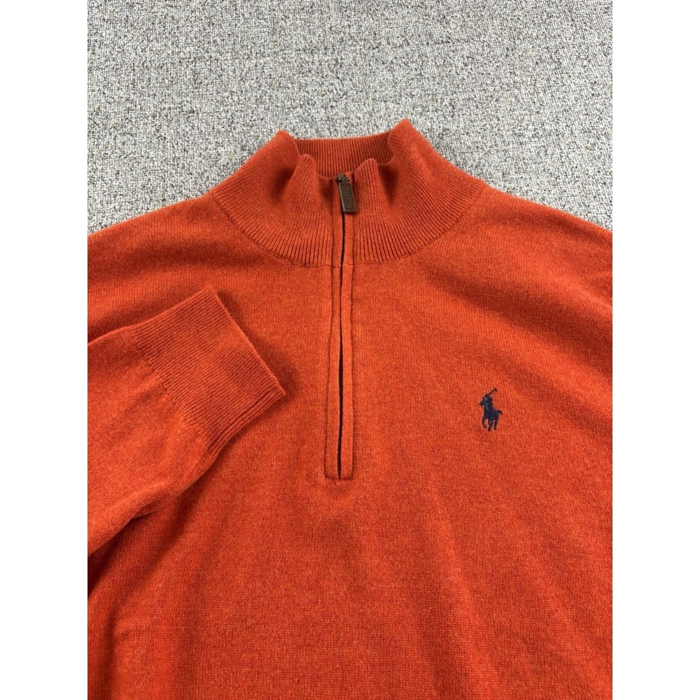 Polo Ralph Lauren Merino Wool Quarter Zip 1/4 Zip Mens L Orange Sweater Pony
